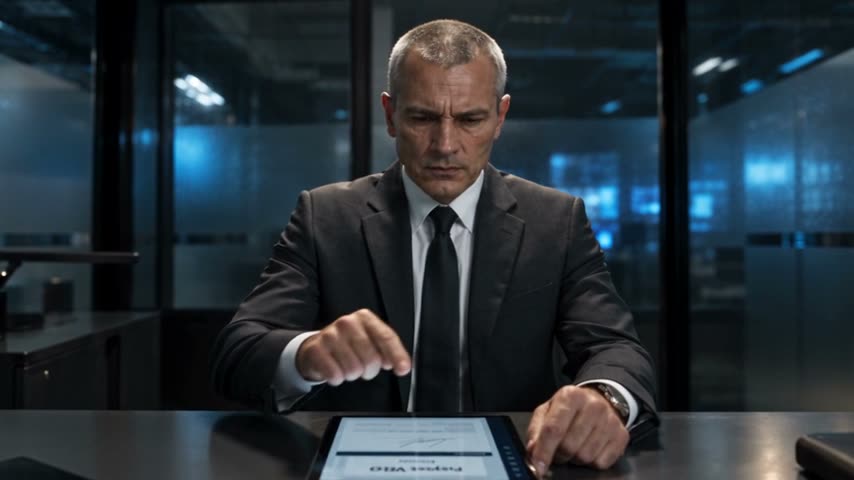 El mismo personaje generado con IA en su oficina